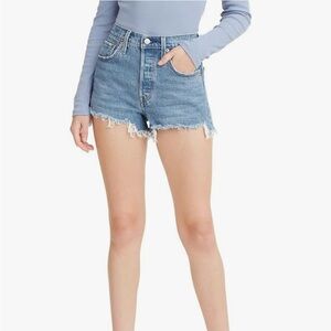 Levi’s classic ribcage 501 high rise denim shorts raw hem cutoff jean shorts